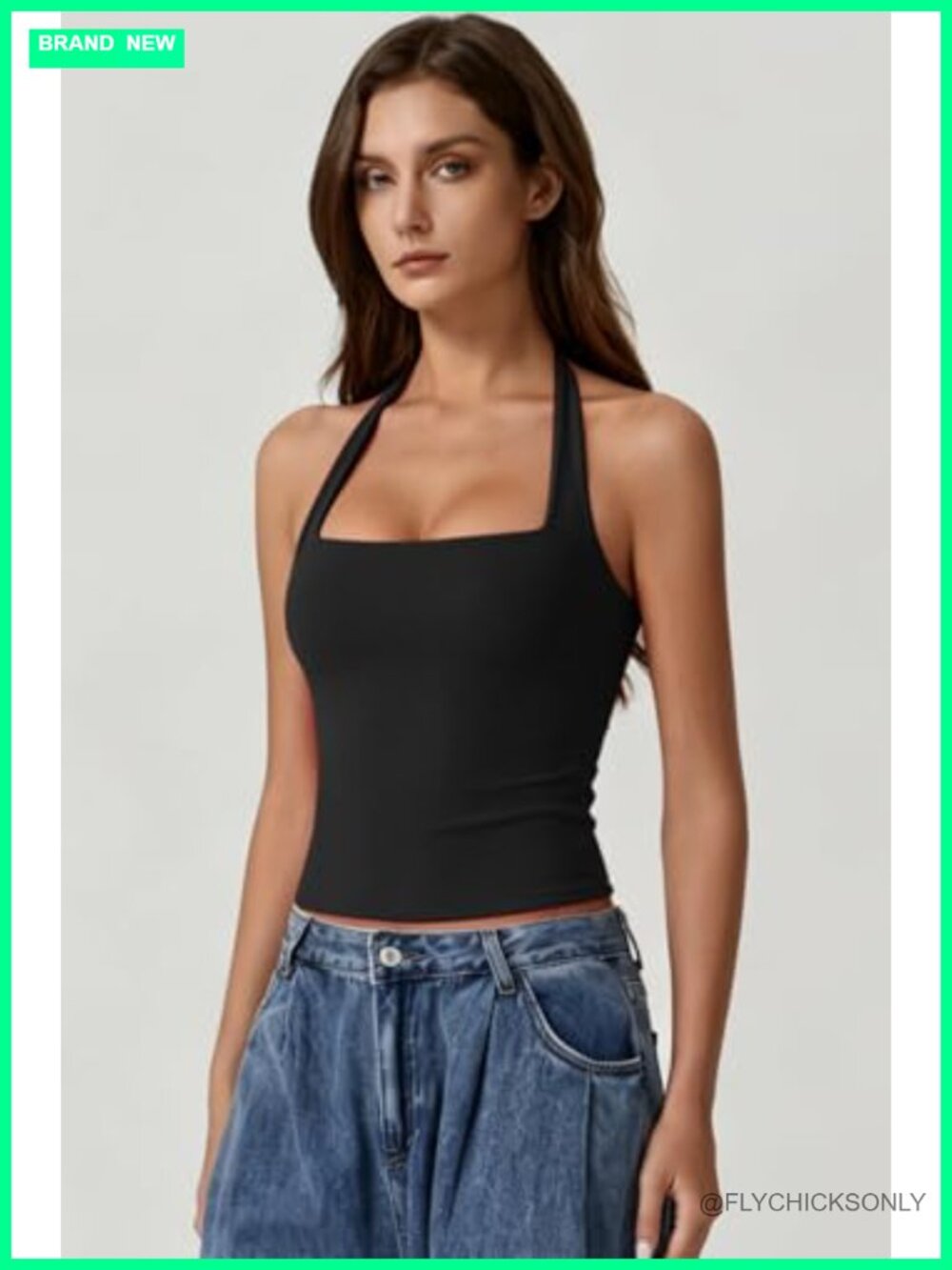 QINSEN Halter Tank Top Button Closure Cropped Cami Going Out Top Size S - Picture 4 of 6